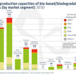 Global production capacities of bio-based/biodegradable plastics by market segment 2030, Quelle: IfBB